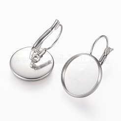 変色しにくい304ステンレススチールフレンチフックピアス金具  フラットラウンド  ステンレス鋼色  28x18mm  トレイ：16mm  ピン：0.8mm&nbsp;STAS-L195-05P