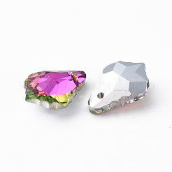 電気メッキガラスペンダント  シルバーメッキのボトム  多面カット  カエデの葉  蘭  16x11.5x6mm  穴：1.2mm  36個/ボードについて  4ボード/ボックス&nbsp;EGLA-N006-019A