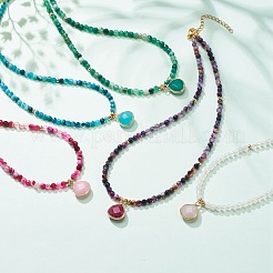 Teardrop Pendant Necklace with Round Beaded Chains&nbsp;NJEW-JN03921