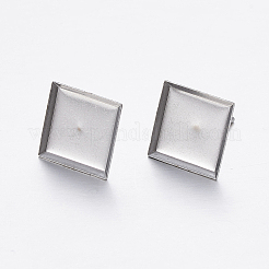 変色しにくい304ステンレススチール製イヤリング金具  正方形  ステンレス鋼色  トレイ：10x10mm  11x11x1.2mm  ピン：0.8mm&nbsp;X-STAS-P198-22