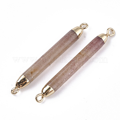 電気メッキ天然ストロベリークォーツリンクコネクター  鉄パーツ  コラム  ゴールドカラー  44~45x5mm  穴：1.8mm&nbsp;G-S344-73G