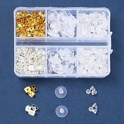400 個 4 スタイル鉄 & プラスチックピアスキャッチ  ベルイヤーナット＆フリクションイヤーナット＆クラッチピアスバックキャッチ  ゴールデン＆シルバー  4~10x4~6x3mm  穴：0.7~1mm&nbsp;FIND-FS0001-87