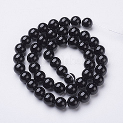天然染色・加熱処理されたブラックオニキスのラウンドビーズ連売り  グレードA  8mm  穴：1mm  約48~52個/連  15~15.5インチ&nbsp;X-GSR8mmC097