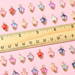 電気メッキガラスチャーム  ゴールデン真鍮パーツ  スター  ミックスカラー  14x8x4mm  穴：2.5mm&nbsp;PALLOY-FS00021