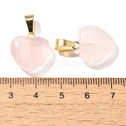 天然石ローズクォーツペンダント  ゴールデントーン真鍮パーツ  ふわふわハートチャーム  18x15~15.5x7~10mm  穴：6x3mm&nbsp;G-I311-A13-G