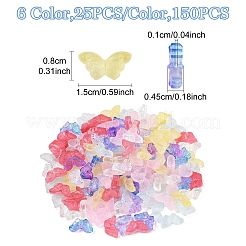150 個 6 色透明ガラスビーズセット  蝶  ミックスカラー  8x15x4.5mm  穴：1mm  25個/カラー&nbsp;GLAA-YW0004-98