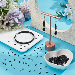 2穴ベーキングペイントガラスシードビーズ315個  長方形  ブラック  5x2x1.5mm  穴：0.7mm&nbsp;SEED-PA0001-39