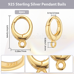 スターリングシルバーのスプリングゲートリング2個、925個  キーホルダークラスプ  s925スタンプあり  18KGP本金メッキ  12x7x2.5mm  穴：1.4mm&nbsp;STER-BBC0006-97B