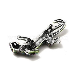 合金ラインストーンブローチ  カドミウムフリー＆鉛フリー  ヒョウ  アンティークシルバー  66.5x26.5x5.5mm  ピン：0.7mm&nbsp;X-JEWB-P013-19AS