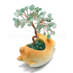 Natural Green Aventurine Chips Tree of Life Decorations with Cat Display Decorations&nbsp;DJEW-K025-03E