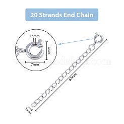 304ステンレススチールカーブチェーンエクステンダー20個  エンドチェーン  スプリングリングクラスプ付き  ステンレス鋼色  62x3mm&nbsp;STAS-DC0013-97