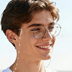 3Pcs Iron Curb Chain with Plastic Pearl Heart Bead Eyeglasses Chains&nbsp;AJEW-CN0007-84