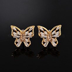 Butterfly Brass Micro Pave Cubic Zirconia Stud Earrings&nbsp;EJEW-B131-07G-02