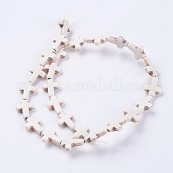 合成ターコイズビーズ連売り  クロス  染め＆加熱  アンティークホワイト  15.5x12x4mm  穴：1.2mm  約25個/連  約15インチ&nbsp;G-E456-15D-12x16m