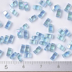 MIYUKIハーフティラビーズ  日本製シードビーズ  2の穴  （htl260)透明なアクアab  5x2.3x1.9mm  穴：0.8mm  約250PCS /ボトル  10 G /ボトル&nbsp;SEED-JP0008-HTL260