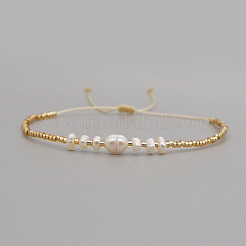 White Natural Freshwater Pearl and Glass Adjustable Braided Bead Bracelets for Women Daily Casual and Date Wear&nbsp;NA4638