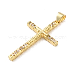 真鍮マイクロパヴェクリアキュービックジルコニアペンダント  カドミウムフリー＆ニッケルフリー＆鉛フリー  クロス  18KGP本金メッキ  34.5x20.5x3.5mm  穴：4x3.5mm&nbsp;KK-A212-03A-G
