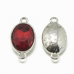 合金ガラスリンクコネクター  多面カット  オーバル  プラチナ  レッド  22x12x6mm  穴：1.5mm&nbsp;PALLOY-T045-10x14mm-07