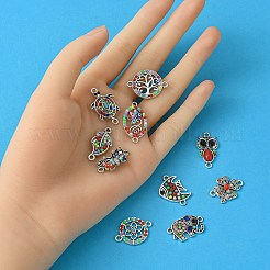 10 個 10 スタイル合金コネクタチャーム  樹脂とラインストーン付き  蝶と亀とフクロウ  混合図形  アンティークシルバー  ミックスカラー  10.5~27.5x13~23x2~4mm  穴：1.6~2mm  1個/スタイル&nbsp;FIND-YW0004-21