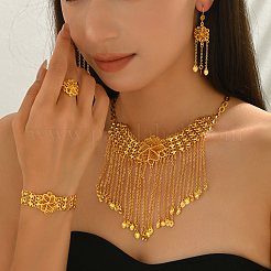 女性用合金中空花タッセルブレスレット＆イヤリング＆ネックレス＆リングセット  ゴールドカラー&nbsp;LH7675