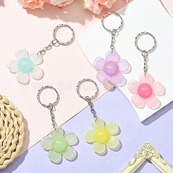 花の樹脂キーホルダー  鉄のリング付き  ピンク  8.8cm&nbsp;KEYC-YW00152-01