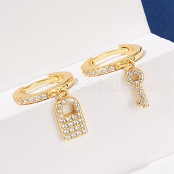 Lock & Key 925 Sterling Silver Micro Pave Clear Cubic Zirconia Hoop Earrings for Women&nbsp;EJEW-G427-01G-03