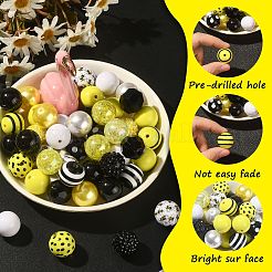 不透明アクリルビーズセット  蜂のテーマ  ラウンド  きいろ  18~20x18~19mm  穴：2~3mm&nbsp;MACR-CJC0001-13A-02