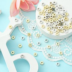 100個2色ccbプラスチックビーズ  フラットラウンド/ディスク  プラチナ＆グリーンパティーナ  6x2mm  穴：2.2mm  50個/カラー&nbsp;CCB-CJ0001-09