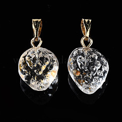 透明スプレー塗装ガラスペンダント  金メッキの鉄のベイルと金箔で  苺  透明  17~18x11~12x10mm  穴：6x2mm&nbsp;GLAA-N035-014-B01