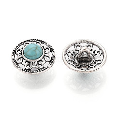 亜鉛合金と天然ターコイズボタン  1穴  フラットラウンド  アンティークシルバー  18.5mm  穴：2.5mm&nbsp;BUTT-WH0057-001C-AS
