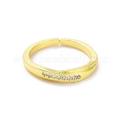 クリアキュービックジルコニアオープンカフリング  女性のための真鍮のアクセサリー  ゴールドカラー  usサイズ6（16.5mm）&nbsp;RJEW-H127-05G