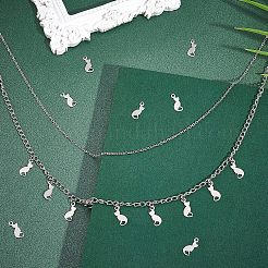 304ステンレススチール子猫チャーム300個  猫のシルエット形状  ステンレス鋼色  13x5.5x0.5mm  穴：1.2mm&nbsp;STAS-UN0030-07