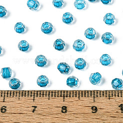 内側が透明な色のガラスシードビーズ  双円錐形  ティール  4x3~3.5mm  穴：1.4~1.6mm  約：7500個/ 450 G&nbsp;SEED-T007-20A-05