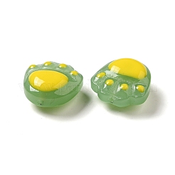 不透明なガラスビーズ  猫の爪プリント  きいろ  14.5x14.5x7.8mm  穴：1.2mm&nbsp;FIND-I029-04C