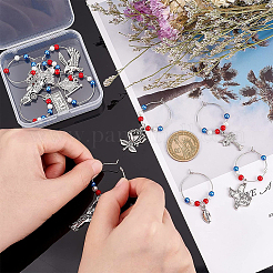20Pcs 10 Styles National Flag & Dollar Bills & Eagle & Rose Alloy Dangle Wine Glass Charms with Glass Pearl&nbsp;AJEW-BC0003-15
