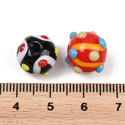 手作りランプワークビーズ  でこぼこした丸い縞模様  ミックスカラー  12.5~13x11.5~12mm  穴：1.6~2mm&nbsp;LAMP-T030-03M
