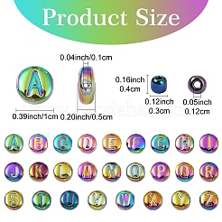 ガラスビーズ  虹メッキ  頭文字模様のフラットラウンド  ガラスビーズ付き  ミックスカラー  10x5mm  穴：1mm&nbsp;DIY-YW0013-14