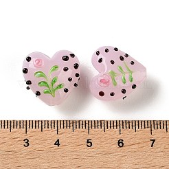 手作りランプワークビーズ  花とハート  パールピンク  18.5x18x8.5mm  穴：2.5mm&nbsp;LAMP-G165-01A