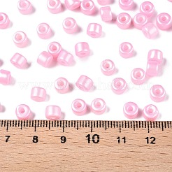 ベーキングペイント パールガラス シードビーズ  丸い穴  シリンダー  桃パフ  4x5.5mm  穴：1.8mm  約2500個/ポンド&nbsp;SEED-T008-03H