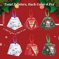 12セット3色のクリスマスギフトボックス  リボン付き  ギフトラッピングバッグ  プレゼント用キャンディークッキー  クリスマスのテーマ模様  ミックスカラー  8.1x8.1x6.4cm  4セット/カラー&nbsp;CON-GF0001-12
