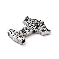 304ステンレスペンダント  トールのハンマー  アンティークシルバー  48x40.5x7mm  穴：5mm&nbsp;STAS-J039-07AS