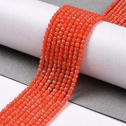 ガラス模造翡翠ビーズ連売り  多面カットラウンド  レッドオレンジ  2x2mm  穴：0.6mm  約160~178個/連  13.58 ~14.17インチ（34.5~36cm）&nbsp;LS-GLAA-H021-02-01