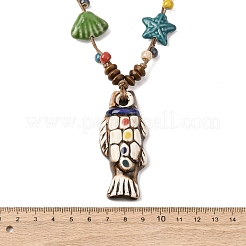 Ceramic Fish Pendant Adjustable Waxed Cord Necklaces for Women&nbsp;LS-NJEW-B146-05