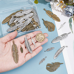 48pcs8スタイルチベットスタイルアロイペンダント  羽  アンティークブロンズ＆アンティークシルバー  20.5~61x6~26x1.5~5mm  穴：1.4~3.7mm  6個/スタイル&nbsp;FIND-GF0009-04