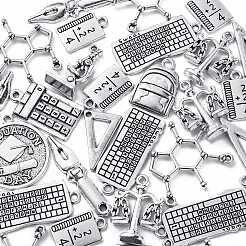 100pcs10スタイルチベットスタイルアロイペンダント  カドミウムフリー＆鉛フリー  混合図形  アンティークシルバー  17~25x12~26x2~6mm  穴：2mm  10個/スタイル&nbsp;TIBEP-CJ0001-92