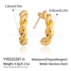 ステンレススチールのC字型ツイストスタッドピアス  18KGP本金メッキ  19x4.5mm&nbsp;UU0047-1