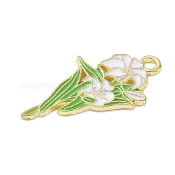 合金エナメルチャーム  花  ゴールドカラー  ホワイト  31.5x17x1.5mm  穴：2.2mm&nbsp;ENAM-P258-04H-G