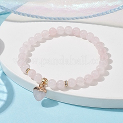 Natural Rose Quartz Round Beaded Stretch Bracelets&nbsp;BJEW-JB09727-03