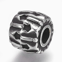 304ステンレススチールヨーロピアンビーズ  大穴ビーズ  バレル  アンティークシルバー  12x9.5x8mm  穴：4.5mm&nbsp;STAS-O101-01AS