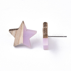 透明樹脂＆ウッドスタッドピアス  304ステンレスピン付き  スター  プラム  17x18mm  ピン：0.7mm&nbsp;EJEW-N017-001A-D03
